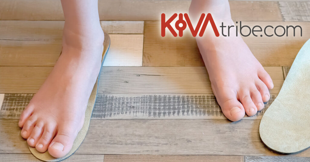 KivaTribe_Shoe_Liner_Test_For_Barefoot_Shoes_1200X628px An image of someone standing on a shoe liner to check if the shoe fits