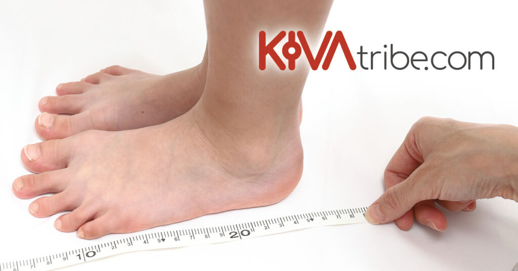 KivaTribe_how-to-measure-your-feet_1200X628px someone holding a tape measure next to a pair of feet
